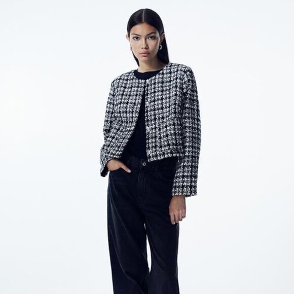 H&M Bouclé Jacket Black & White Checkered - Size Small - Picture 5 of 8